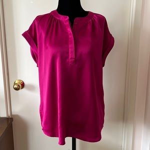 Halston Magenta Satin Cap Sleeve tunic Sz M VGUC